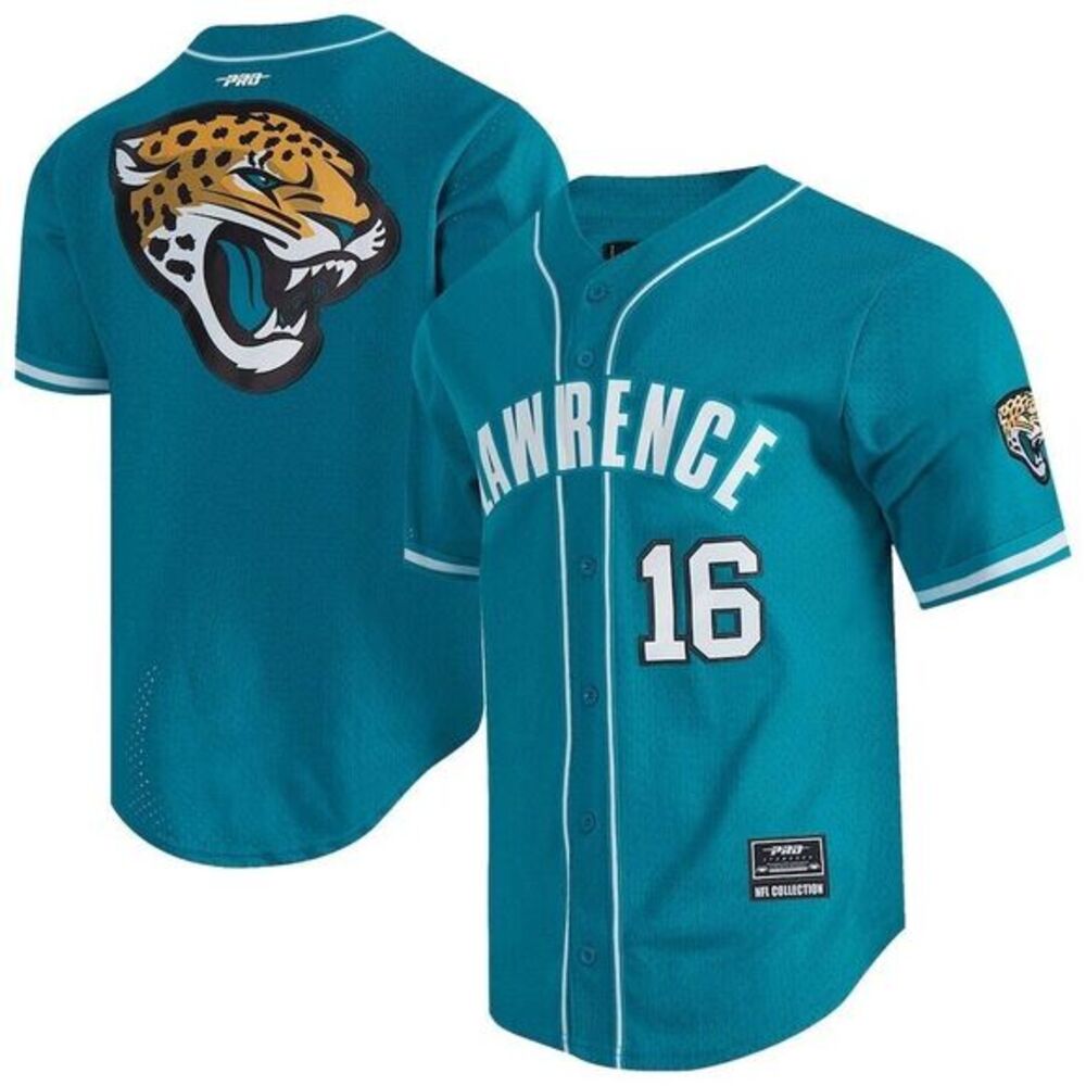Jaguars Trevor‎ Lawrence Pro Standard Teal Mesh Button-Up Baseball Jersey Med